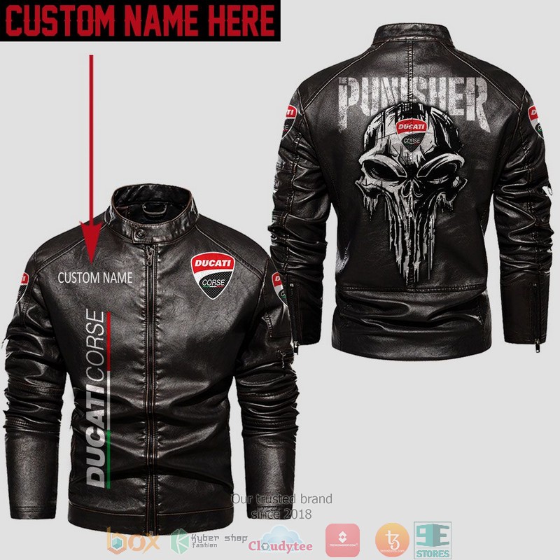 Personalized Ducati Punisher Skull Collar Leather Jacket