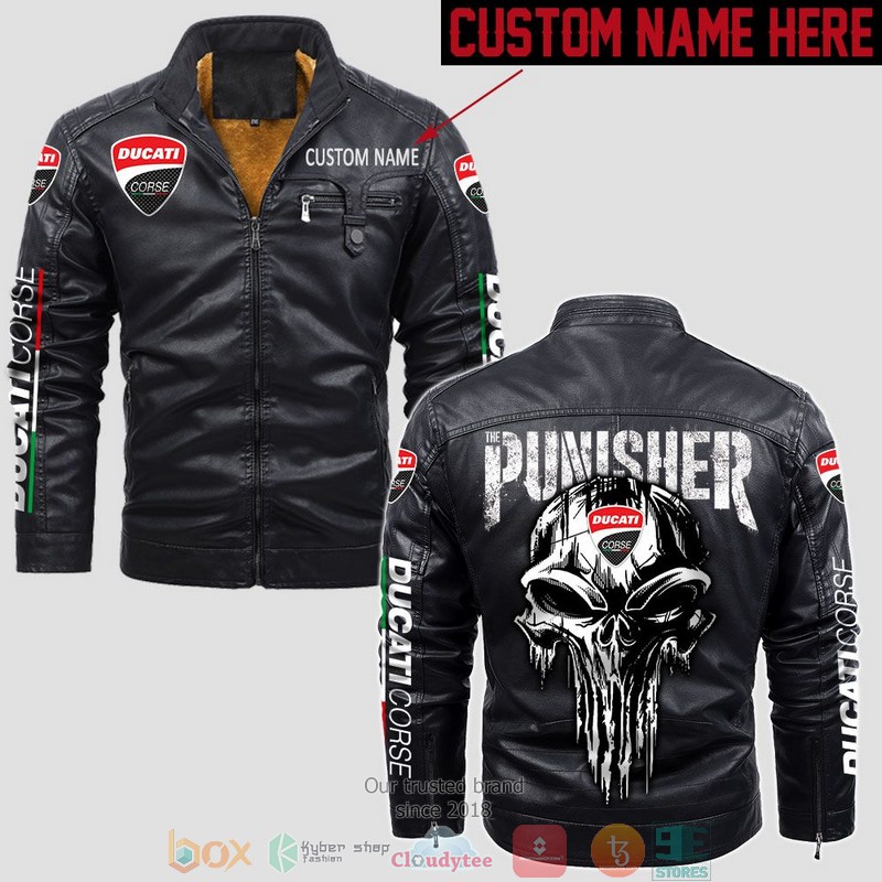 Personalized Ducati Punisher Skull Fleece Leather Jacket