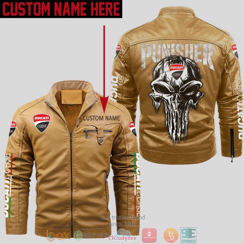Personalized Ducati Punisher Skull Fleece Leather Jacket 1