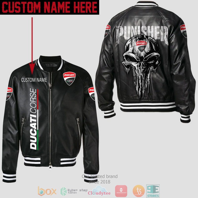 Personalized Ducati Punisher Skull Leather Bomber Jacket