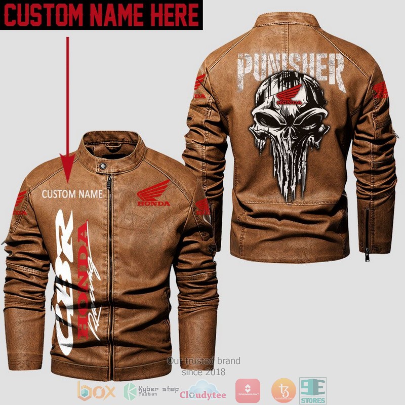 Personalized Honda CBR Punisher Skull Collar Leather Jacket