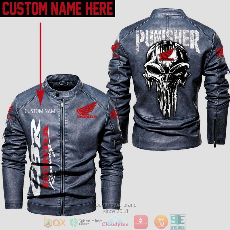 Personalized Honda CBR Punisher Skull Collar Leather Jacket 1