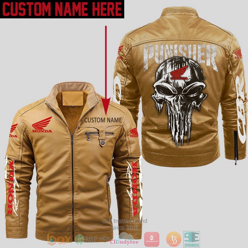 Personalized Honda CBR Punisher Skull Fleece Leather Jacket