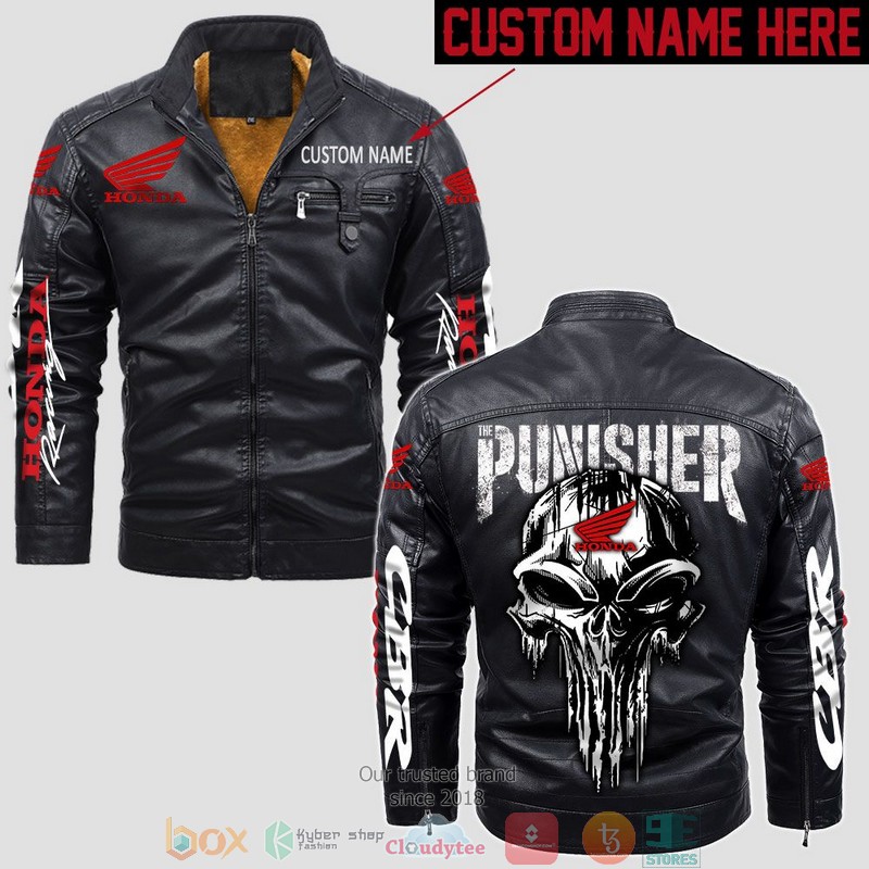 Personalized Honda CBR Punisher Skull Fleece Leather Jacket 1