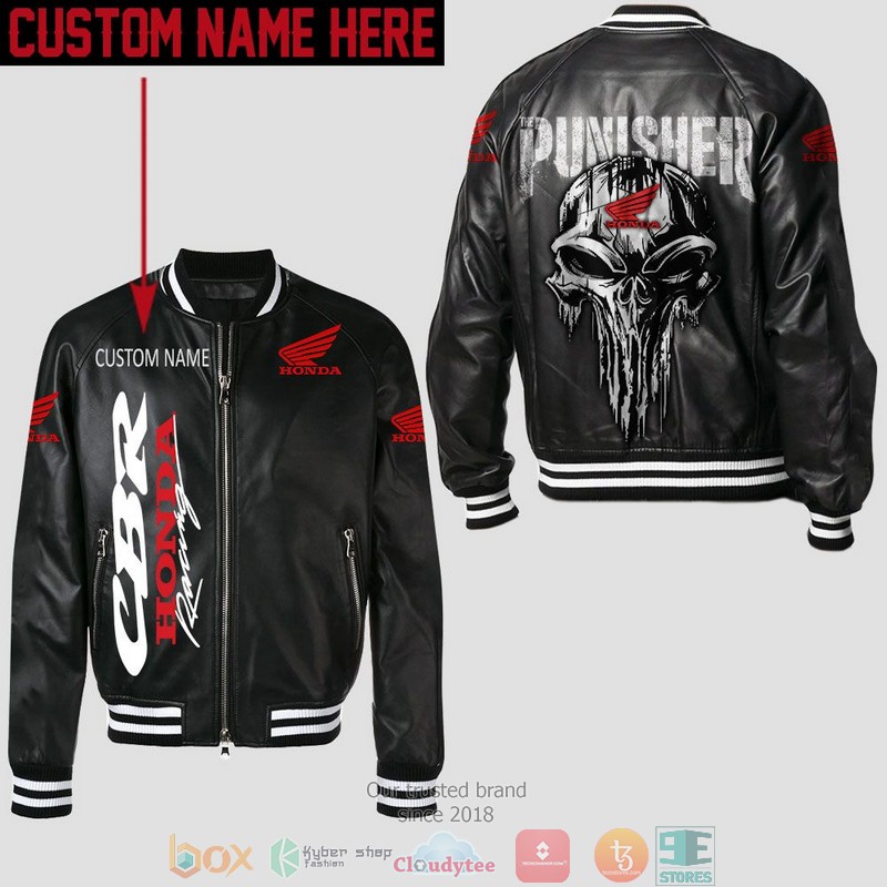 Personalized Honda CBR Punisher Skull Leather Bomber Jacket