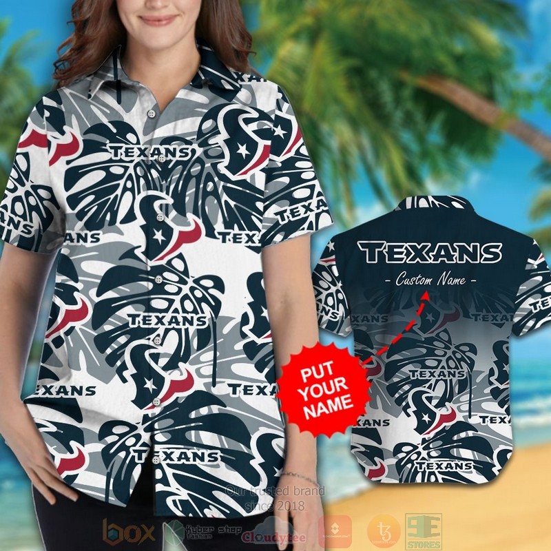 Personalized Houston Texans tropical plants custom hawaiian shirt and shorts 1 2