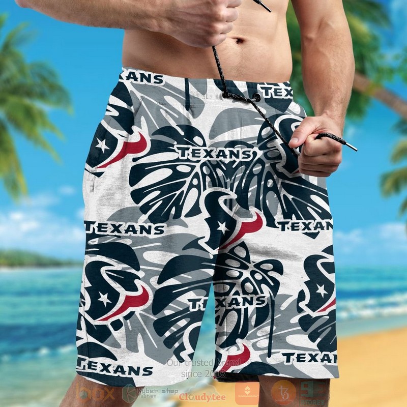 Personalized Houston Texans tropical plants custom hawaiian shirt and shorts 1 2 3 4