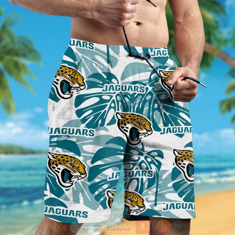 Personalized Jacksonville Jaguars tropical plants custom hawaiian shirt and shorts 1 2 3 4