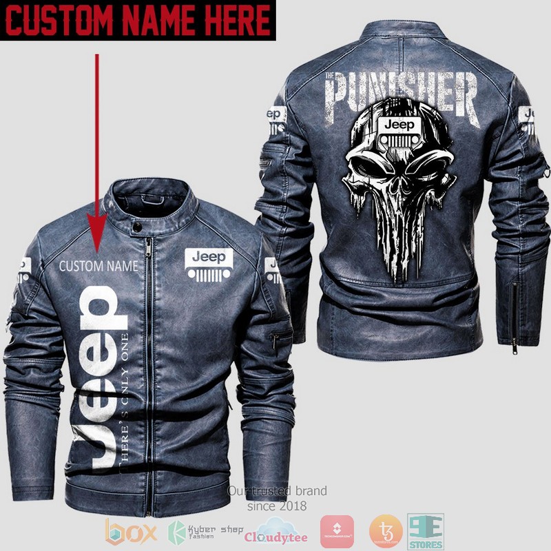 Personalized Jeep Punisher Skull Collar Leather Jacket
