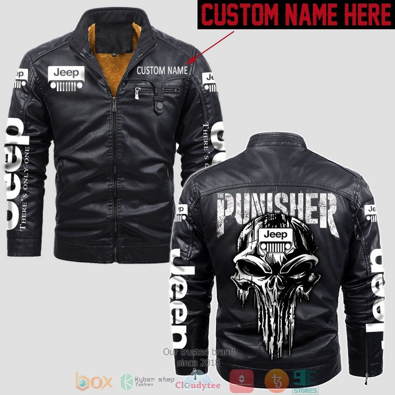 Personalized Jeep Punisher Skull Fleece Leather Jacket