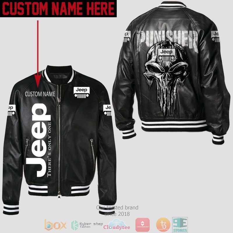 Personalized Jeep Punisher Skull Leather Bomber Jacket