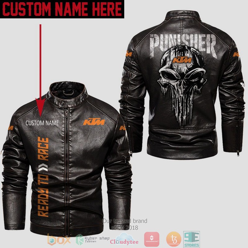 Personalized KTM race Punisher Skull Collar Leather Jacket