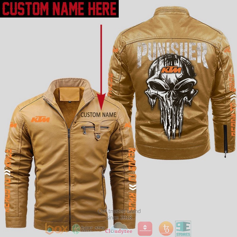 Personalized KTM race Punisher Skull Fleece Leather Jacket