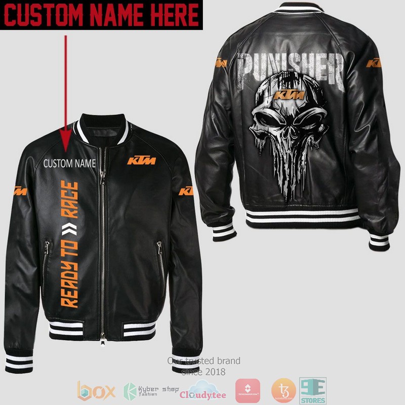 Personalized KTM race Punisher Skull Leather Bomber Jacket