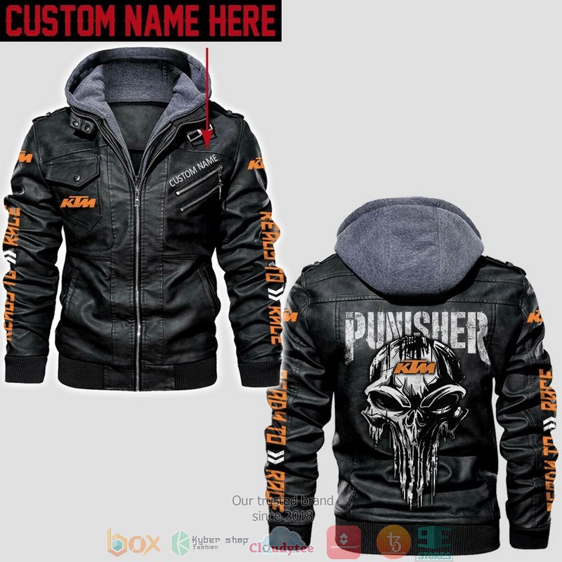 Personalized KTM race Punisher Skull Leather Jacket