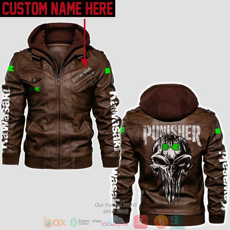 Personalized Kawasaki Punisher Skull Leather Jacket 2 Personalized Kawasaki Punisher Skull Leather Jacket 1