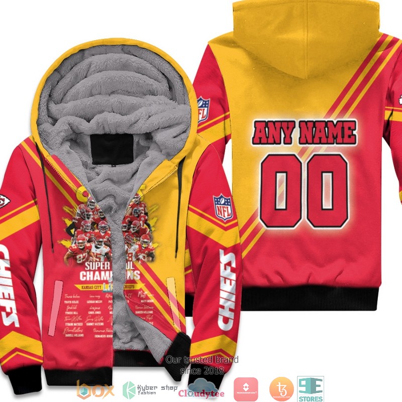 Personalized NFL Kansas City Chiefs Super Bowl Champions All Players Signatures 3D Fleece Hoodie 2 Personalized NFL Kansas City Chiefs Super Bowl Champions All Players Signatures 3D Fleece Hoodie