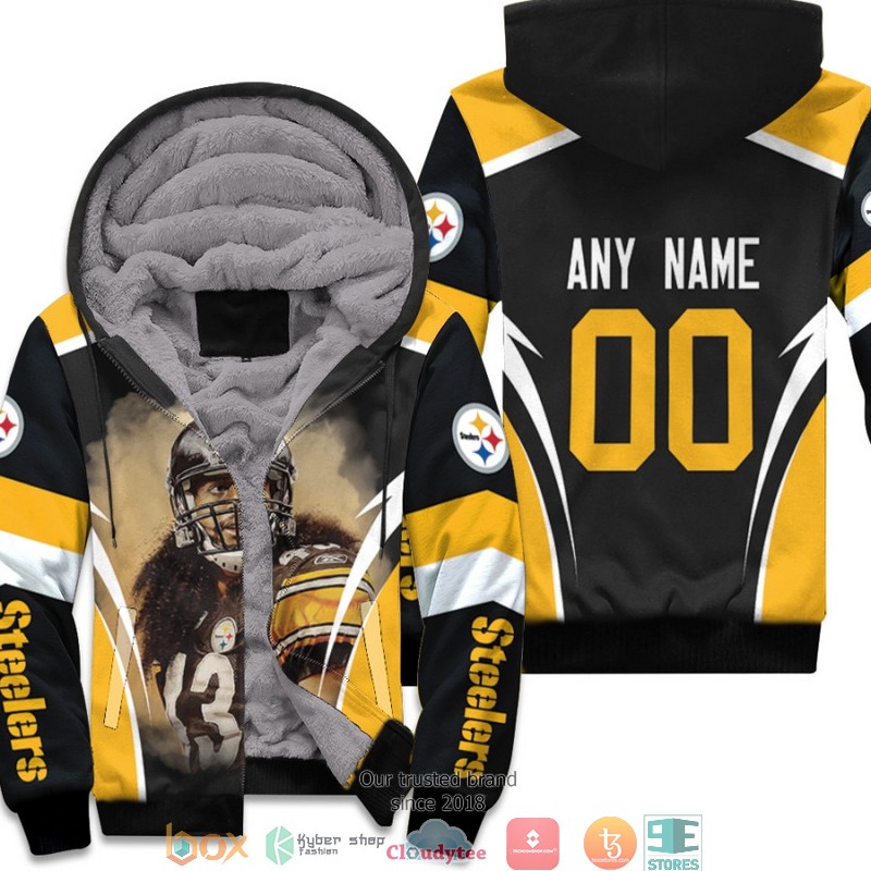 Personalized NFL Pittsburgh Steelers Troy Polamalu Team Black 3d Fleece Hoodie
