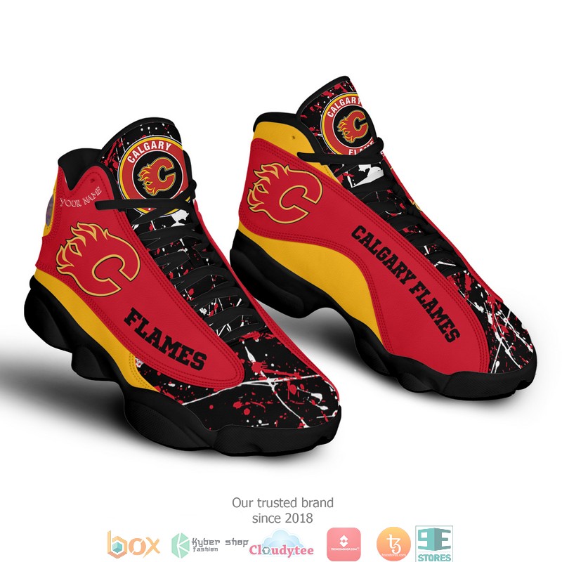 Personalized NHL Calgary Flames Air Jordan 13 Shoes 2 Personalized NHL Calgary Flames Air Jordan 13 Shoes 1