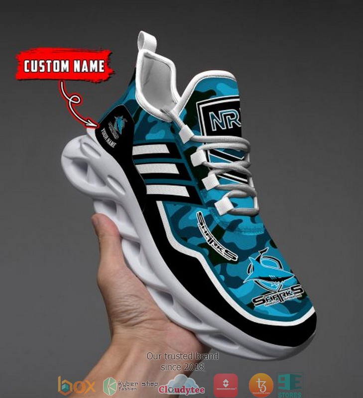 Personalized NRL Cronulla Sharks Blue camo Max Soul Sneakers 1 Personalized NRL Cronulla Sharks Blue camo Max Soul Sneakers