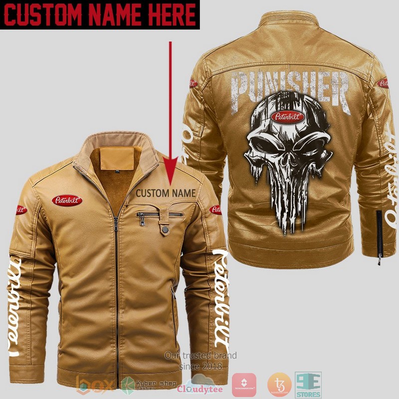 Personalized Peterbilt Punisher Skull Fleece Leather Jacket 1