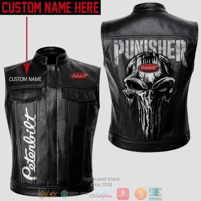 Personalized Peterbilt Punisher Skull Vest Leather Jacket