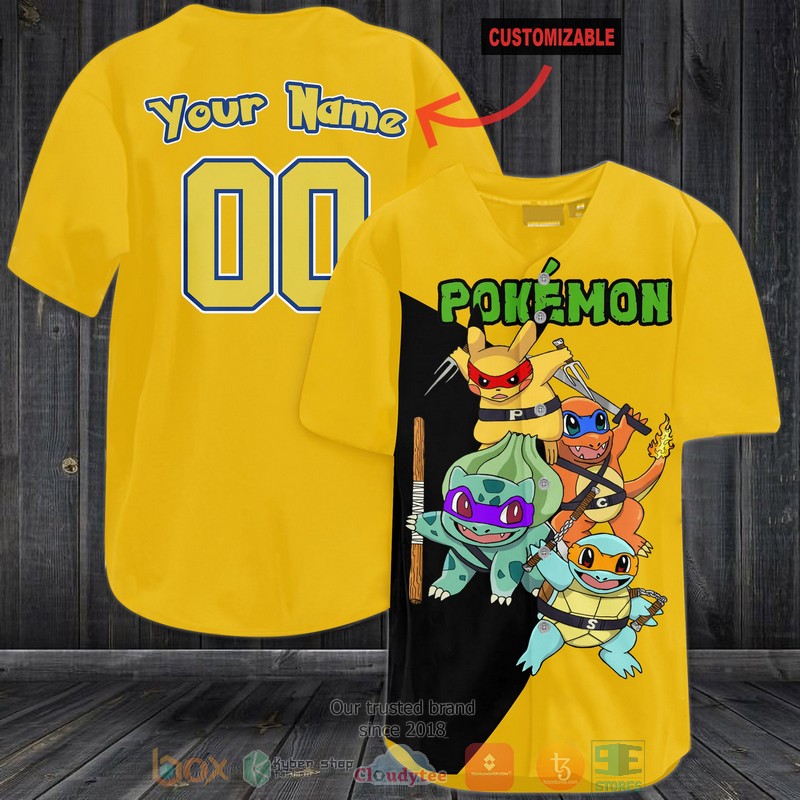 Personalized Pokemon Teenage Mutant Ninja yellow Baseball Jersey