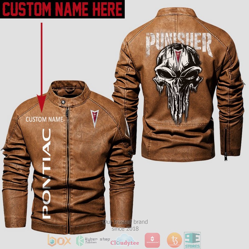 Personalized Pontiac Punisher Skull Collar Leather Jacket 3 Personalized Pontiac Punisher Skull Collar Leather Jacket 1 2