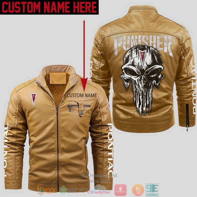 Personalized Pontiac Punisher Skull Fleece Leather Jacket 1