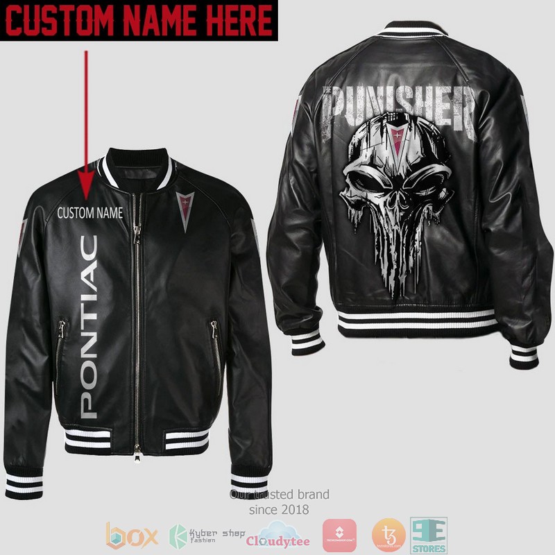 Personalized Pontiac Punisher Skull Leather Bomber Jacket