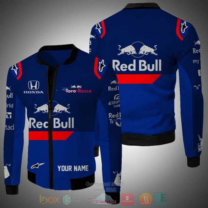 NEW Personalized Red Bull Honda blue custom bomber jacket 2 Personalized Red Bull Honda blue custom bomber jacket 1