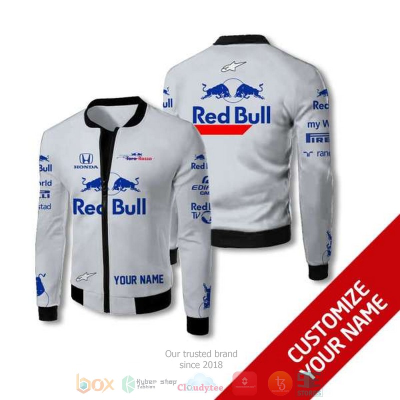 Personalized Red Bull Honda grey custom bomber jacket