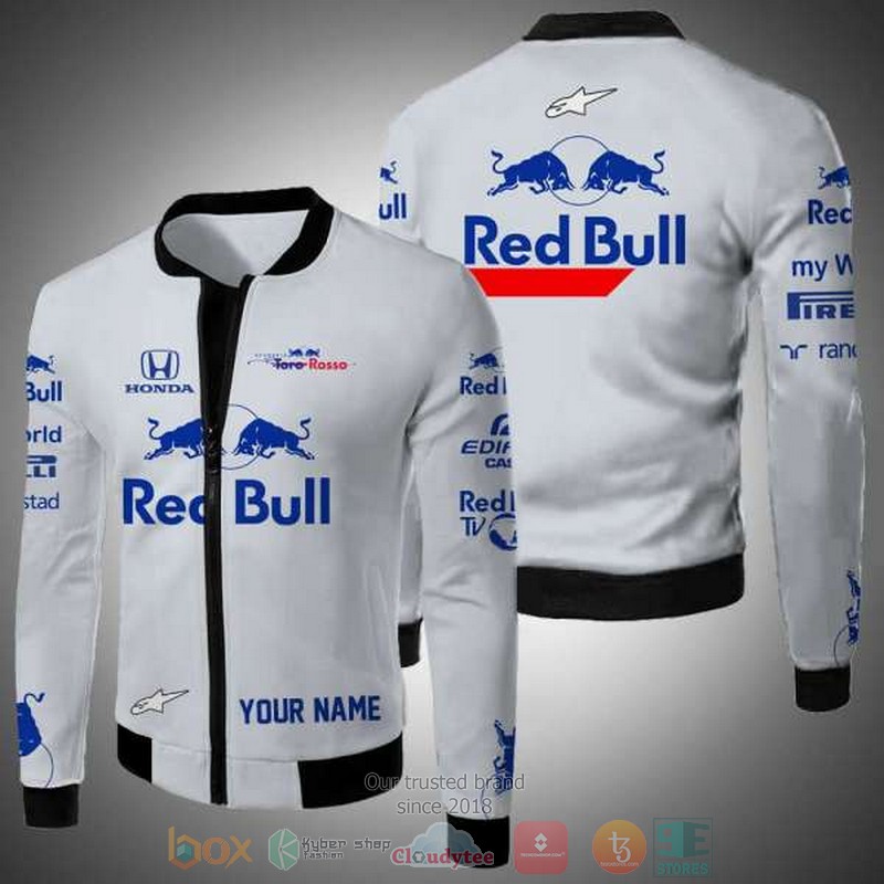 NEW Personalized Red Bull Honda grey custom bomber jacket 2 Personalized Red Bull Honda grey custom bomber jacket 1