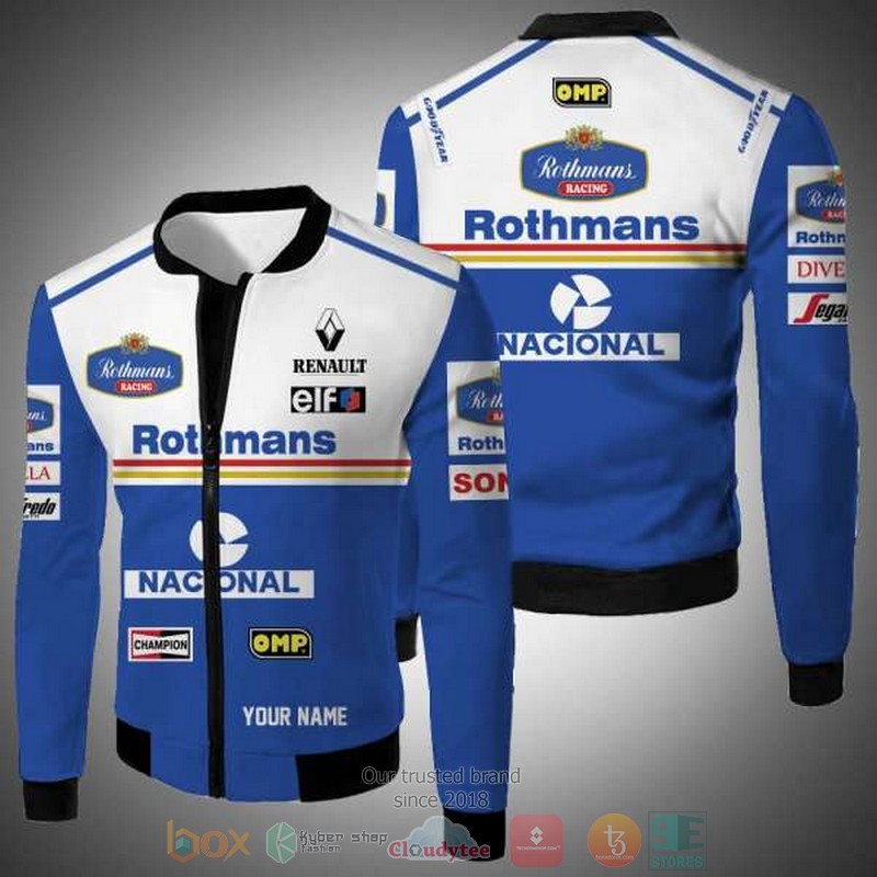NEW Personalized Rothman Racing Nacional blue white custom bomber jacket 2 Personalized Rothman Racing Nacional blue white custom bomber jacket 1