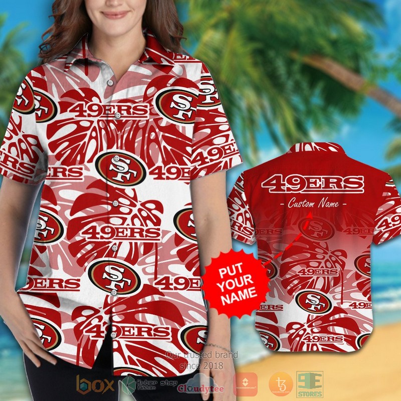 Personalized San Francisco 49ers tropical plants custom hawaiian shirt and shorts 1 2