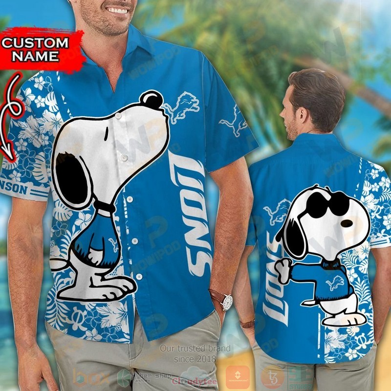 HOT Personalized Snoopy Detroit Lions custom hawaiian shirt and shorts 2 Personalized Snoopy Detroit Lions custom hawaiian shirt and shorts 1