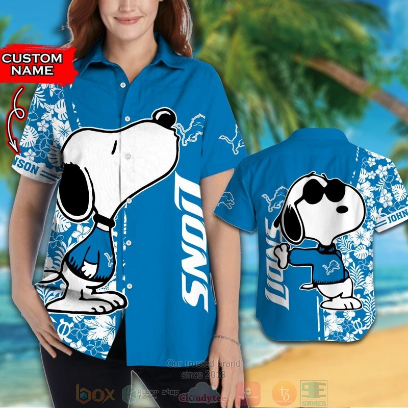 HOT Personalized Snoopy Detroit Lions custom hawaiian shirt and shorts 3 Personalized Snoopy Detroit Lions custom hawaiian shirt and shorts 1 2