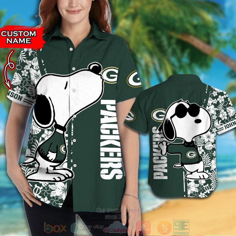Personalized Snoopy Green Bay Packers custom hawaiian shirt and shorts 1 2
