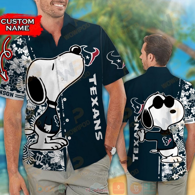 HOT Personalized Snoopy Houston Texans custom hawaiian shirt and shorts 2 Personalized Snoopy Houston Texans custom hawaiian shirt and shorts 1