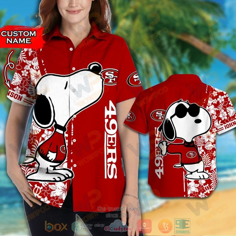 HOT Personalized Snoopy San Francisco 49ers custom hawaiian shirt and shorts 3 Personalized Snoopy San Francisco 49ers custom hawaiian shirt and shorts 1 2