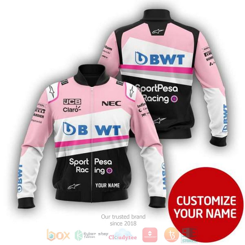 Personalized SportPesa Racing Point pink black custom bomber jacket