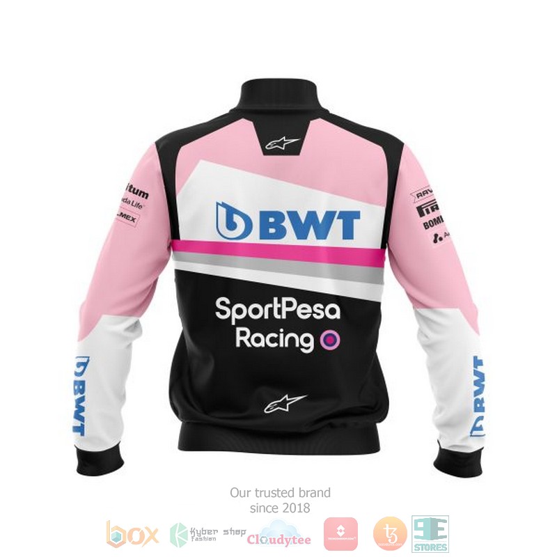 NEW Personalized SportPesa Racing Point pink black custom bomber jacket 2 Personalized SportPesa Racing Point pink black custom bomber jacket 1