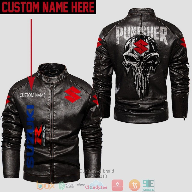 Personalized Suzuki Punisher Skull Collar Leather Jacket