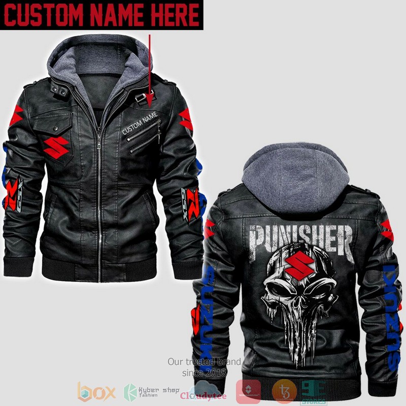 Personalized Suzuki Punisher Skull Leather Jacket 1 Personalized Suzuki Punisher Skull Leather Jacket