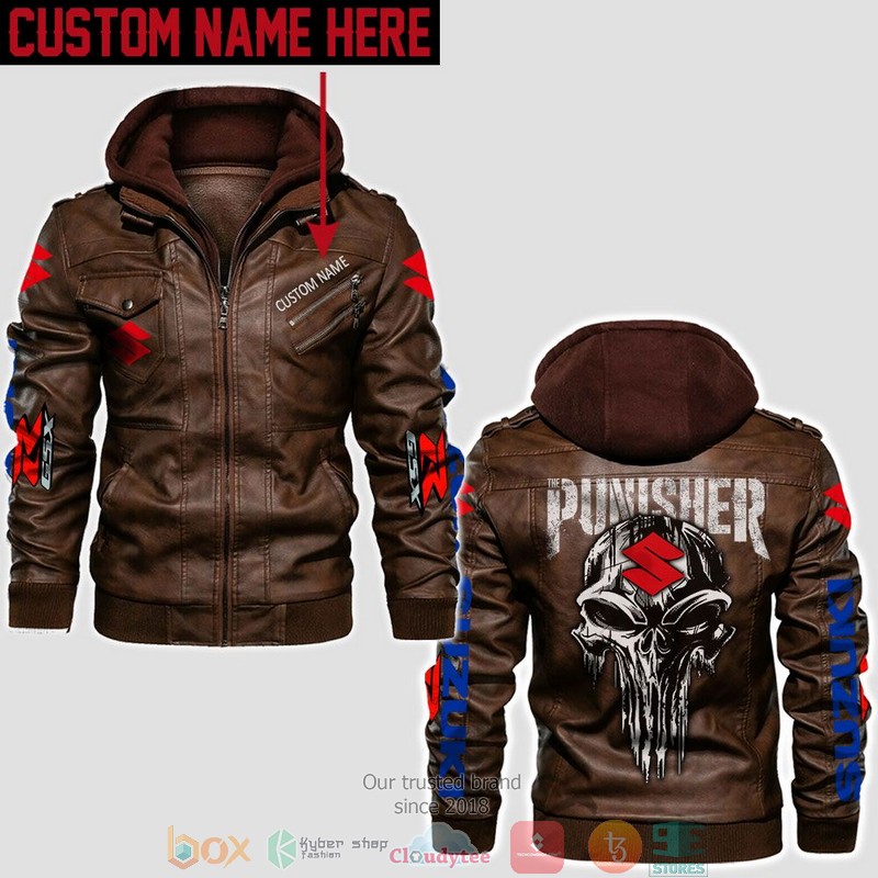 Personalized Suzuki Punisher Skull Leather Jacket 2 Personalized Suzuki Punisher Skull Leather Jacket 1