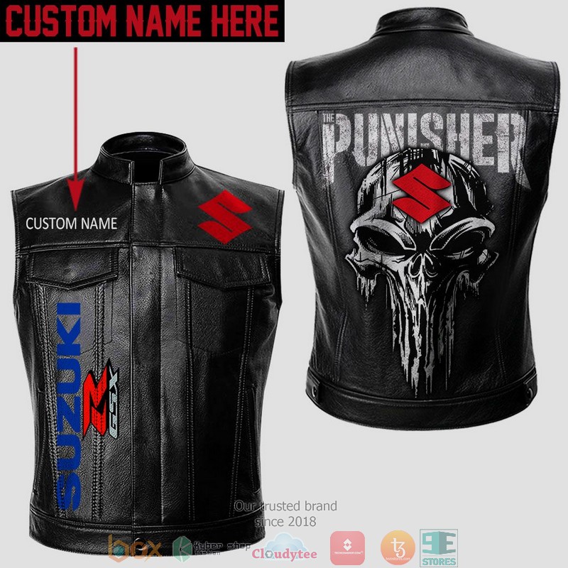 Personalized Suzuki Punisher Skull Vest Leather Jacket