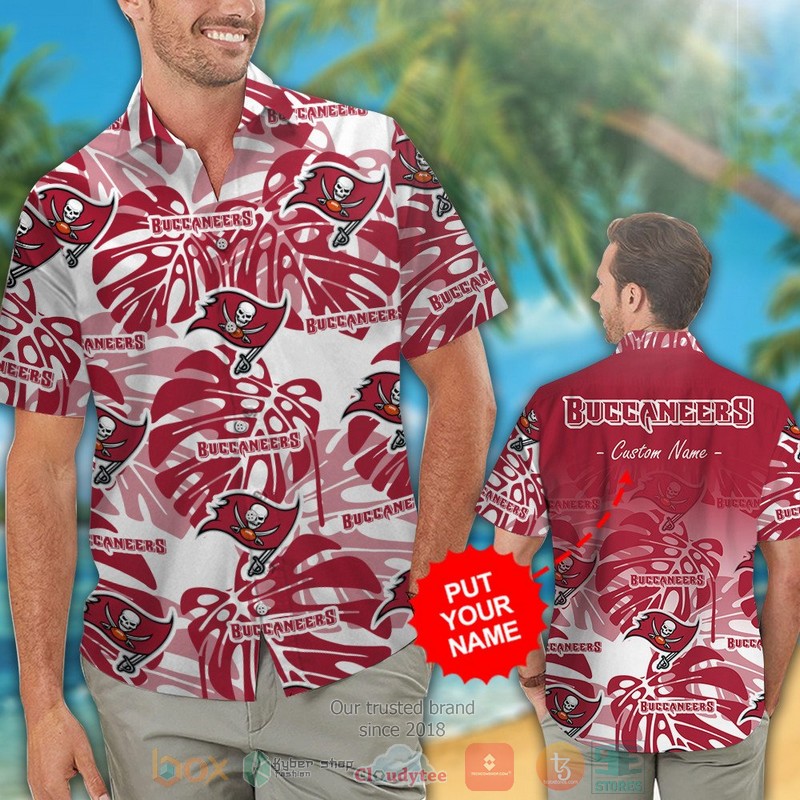Personalized Tampa Bay Buccaneers tropical plants custom hawaiian shirt and shorts 1
