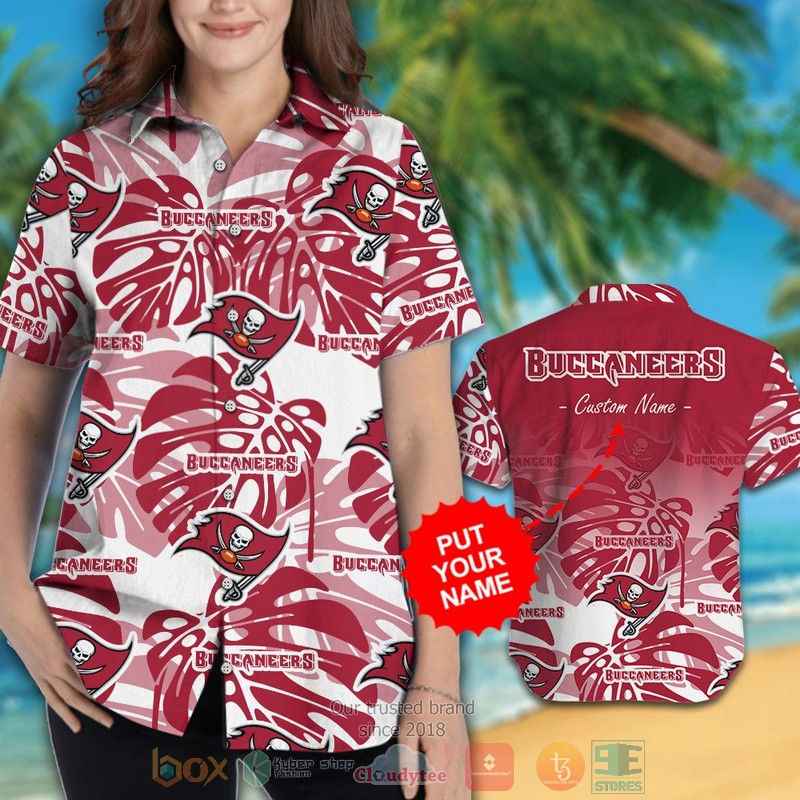 Personalized Tampa Bay Buccaneers tropical plants custom hawaiian shirt and shorts 1 2