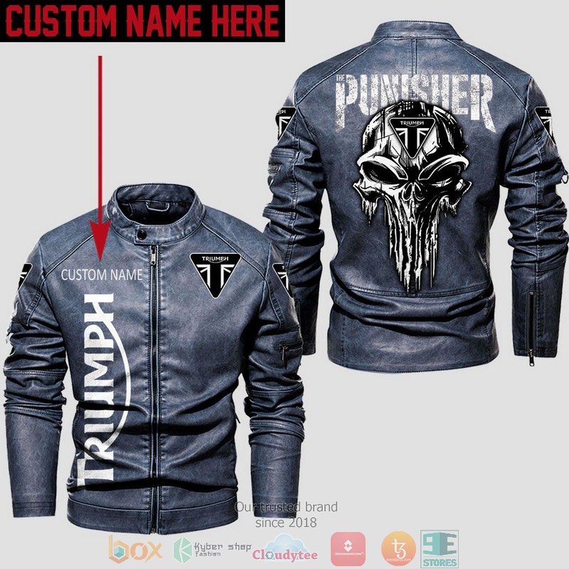 Personalized Triumph Motorcycles Punisher Skull Collar Leather Jacket 1
