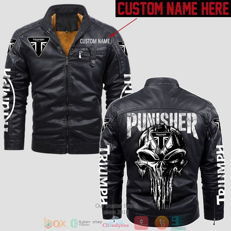 Personalized Triumph Motorcycles Punisher Skull Fleece Leather Jacket